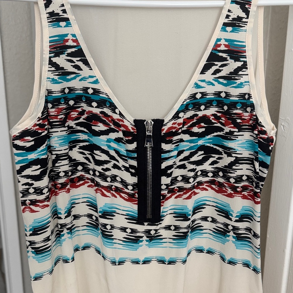 Cream Tank with Teal, Red & Black Pattern size S